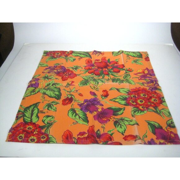 April Cornell Set 4 Napkins Orange Floral Print Fabric Square Cotton India - Picture 1 of 15
